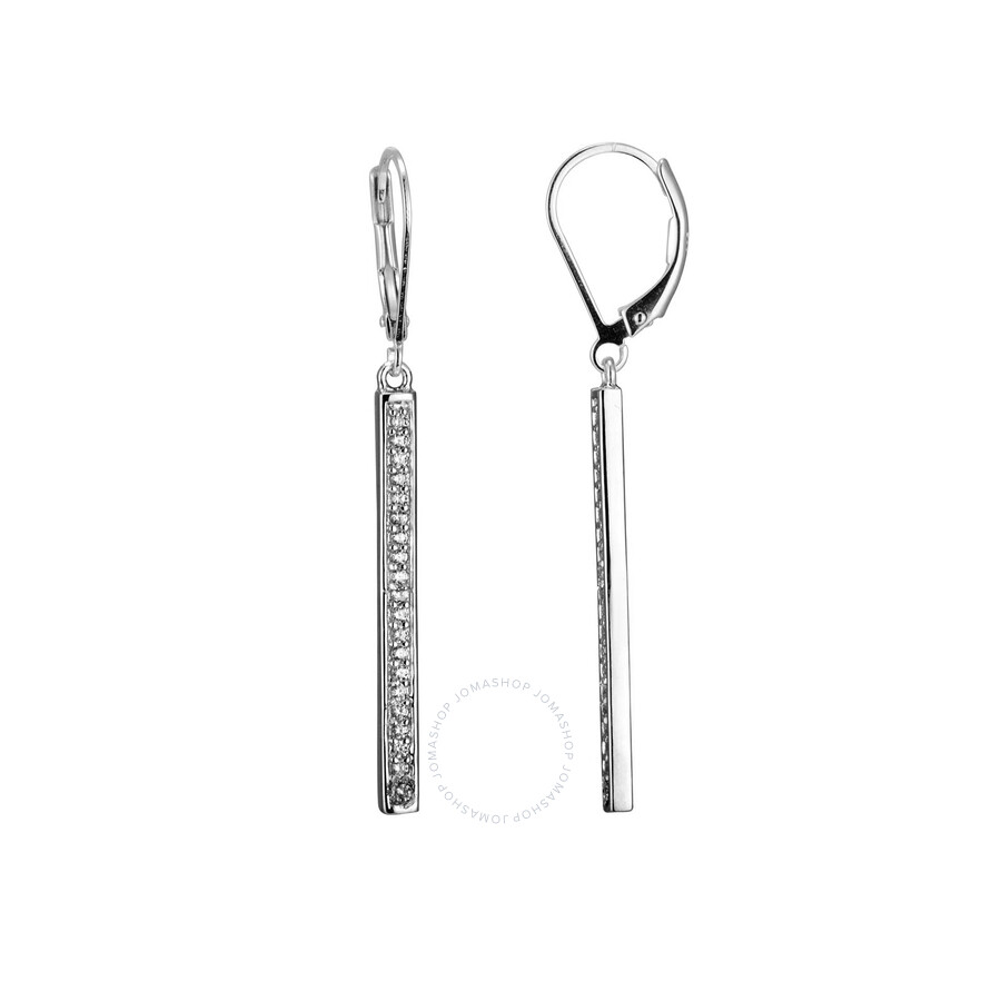 925 Sterling Silver Rhodium-plated Bar w/CZ Dangle Post Earrings 925 Sterling Silver Rhodium-plated Bar w/CZ Dangle Post Earrings